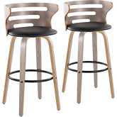 Cosini 30" Swivel Bar Stool in Light Grey Wood & Black Leatherette with Black Footrest (Set of 2)